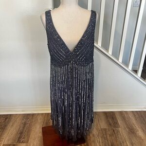 Stenaz vintage beaded cocktail dress size 16 charcoal grey